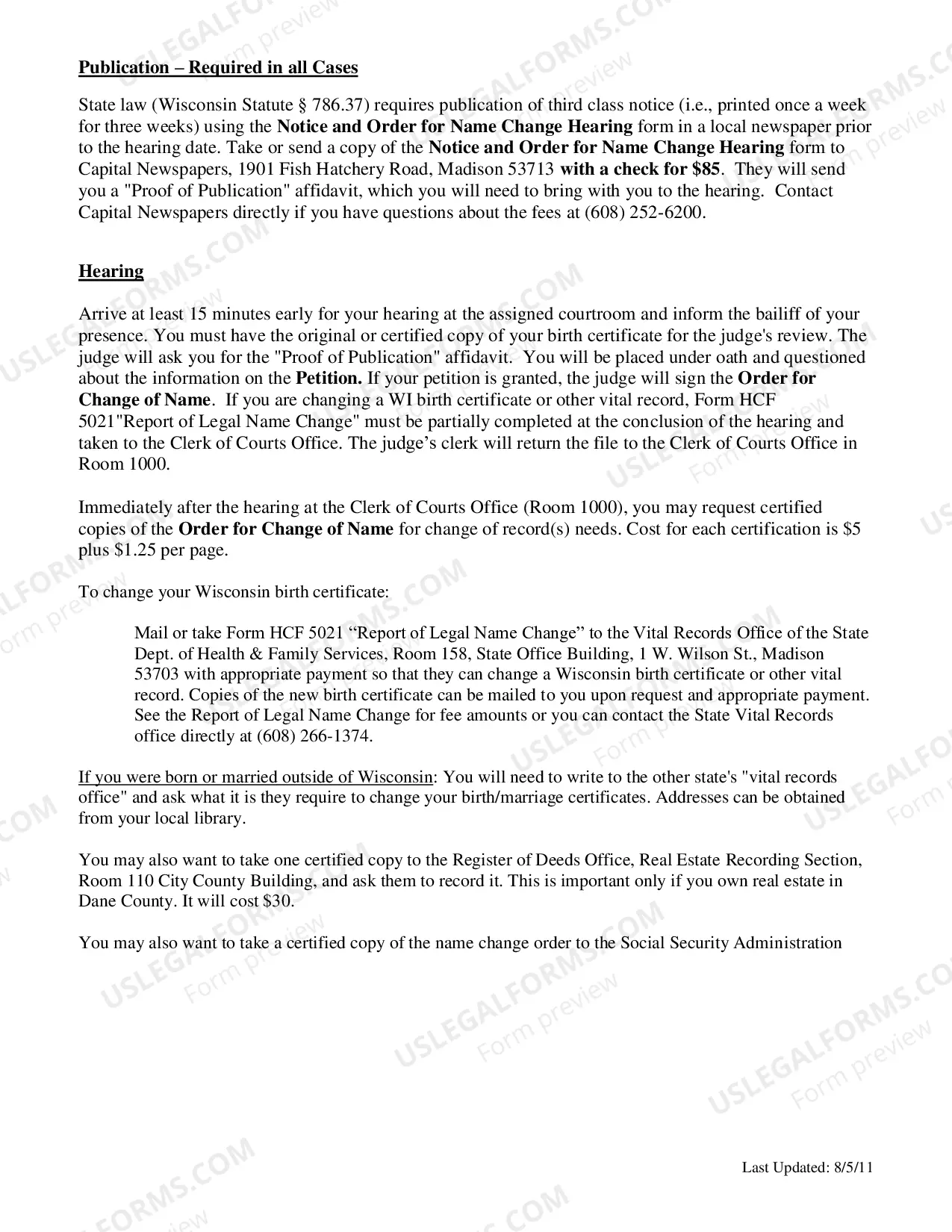Preview Name Change Procedure for Dane County - Adults Posted August 15, 2011