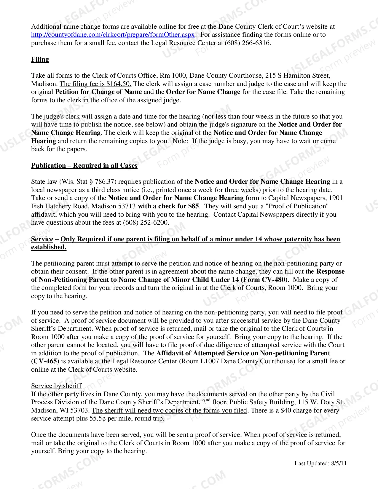 Preview Name Change Procedure for Dane County - Minors Posted August 15, 2011