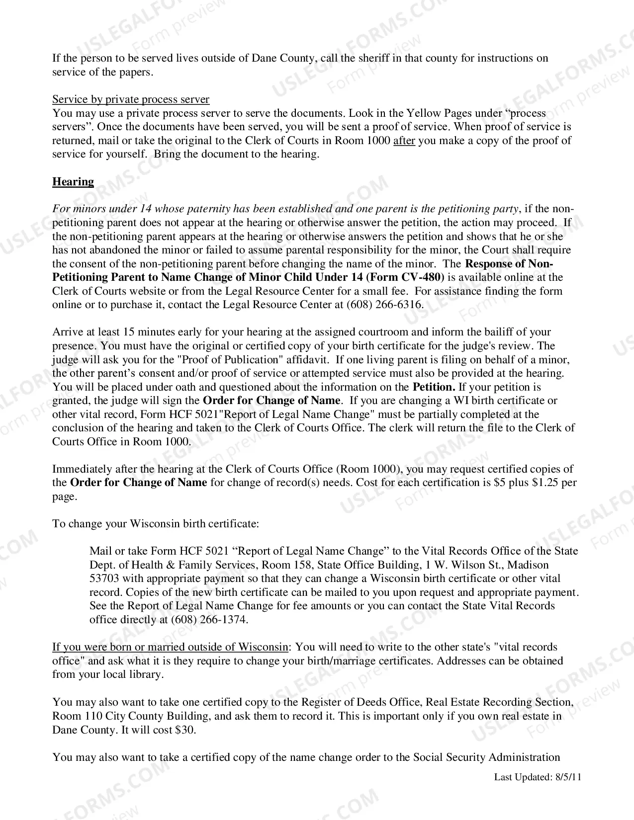 Preview Name Change Procedure for Dane County - Minors Posted August 15, 2011