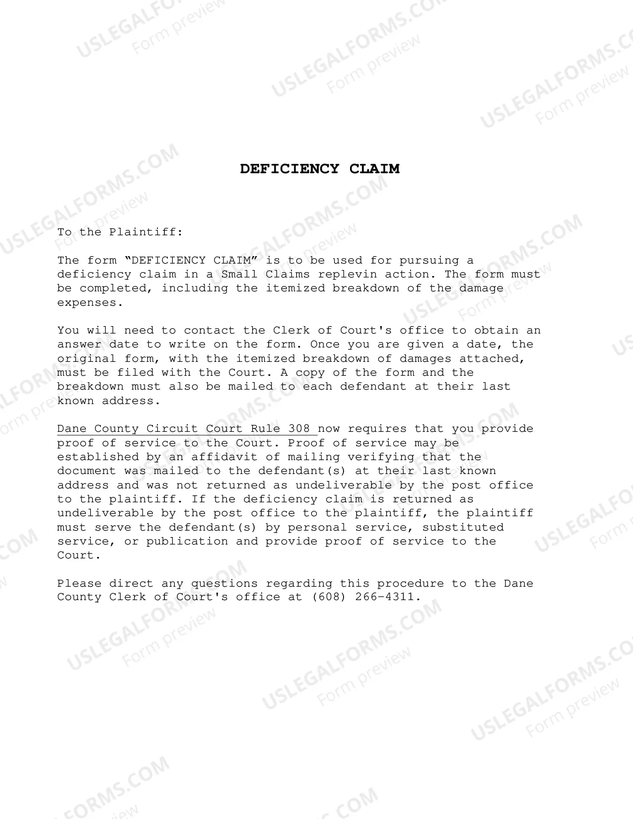 Preview Deficiency Claim