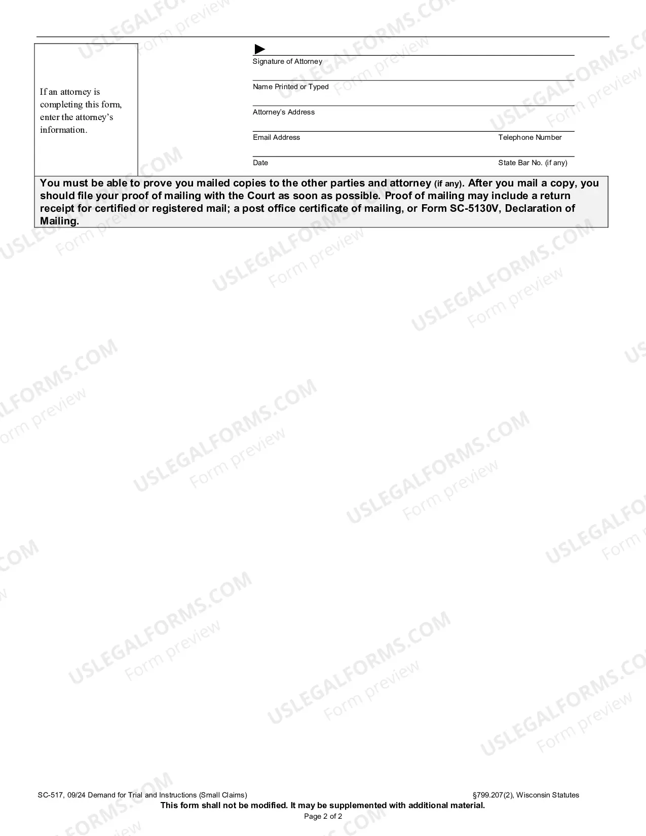 Preview Demand for Trial/SC-517 Demand for Trial and Instructions