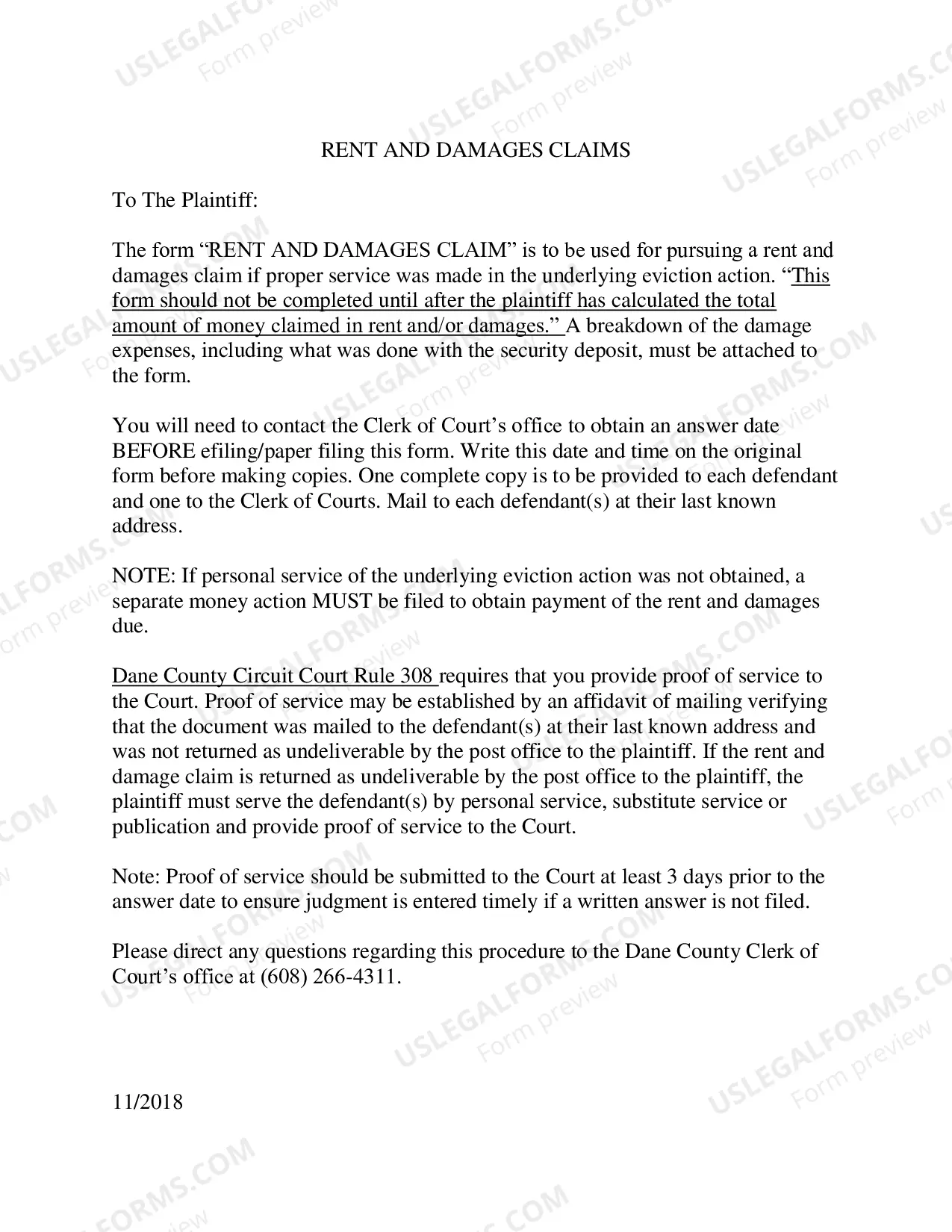 Preview Rent and Damages Claim