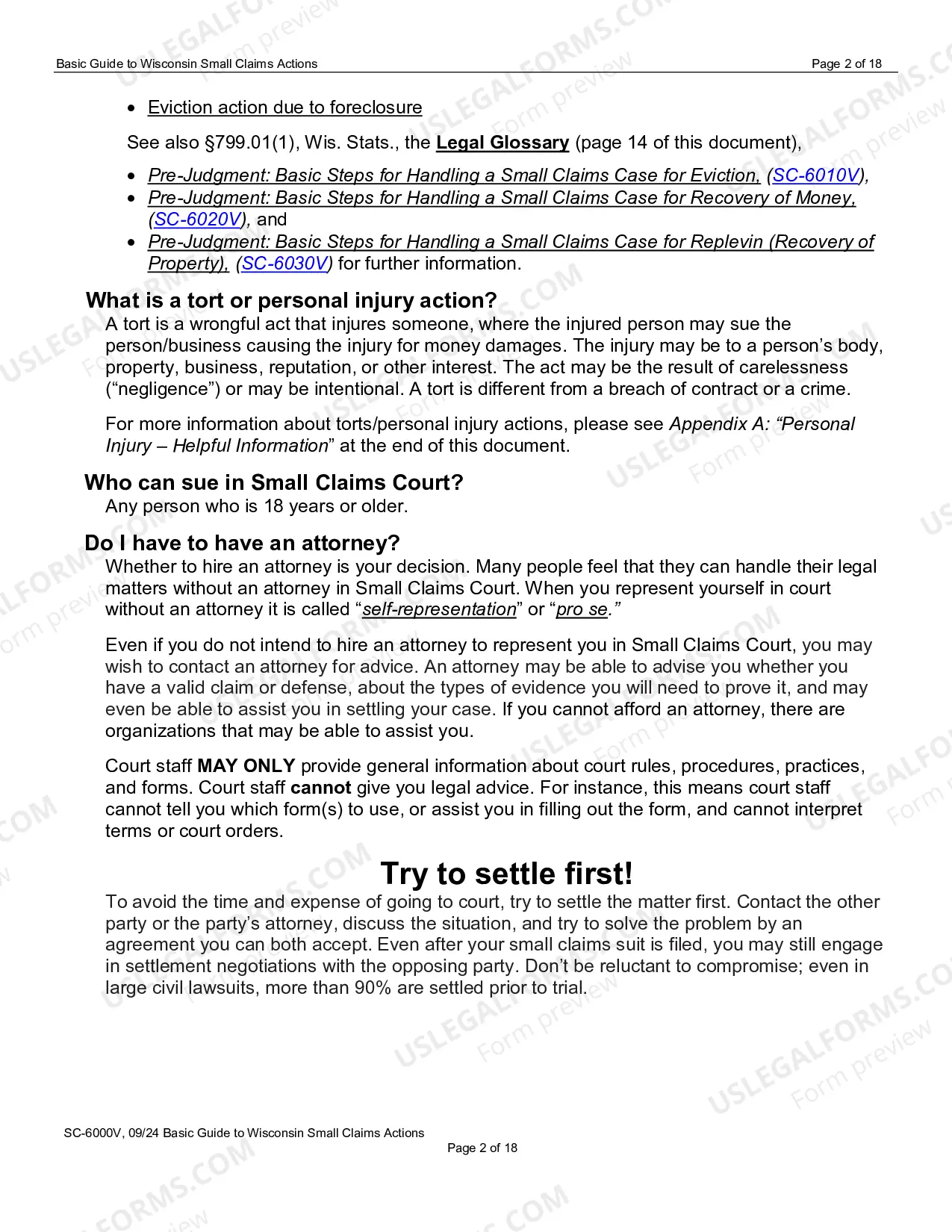 Preview SC-6000V: Basic Guide to Wisconsin Small Claims Actions