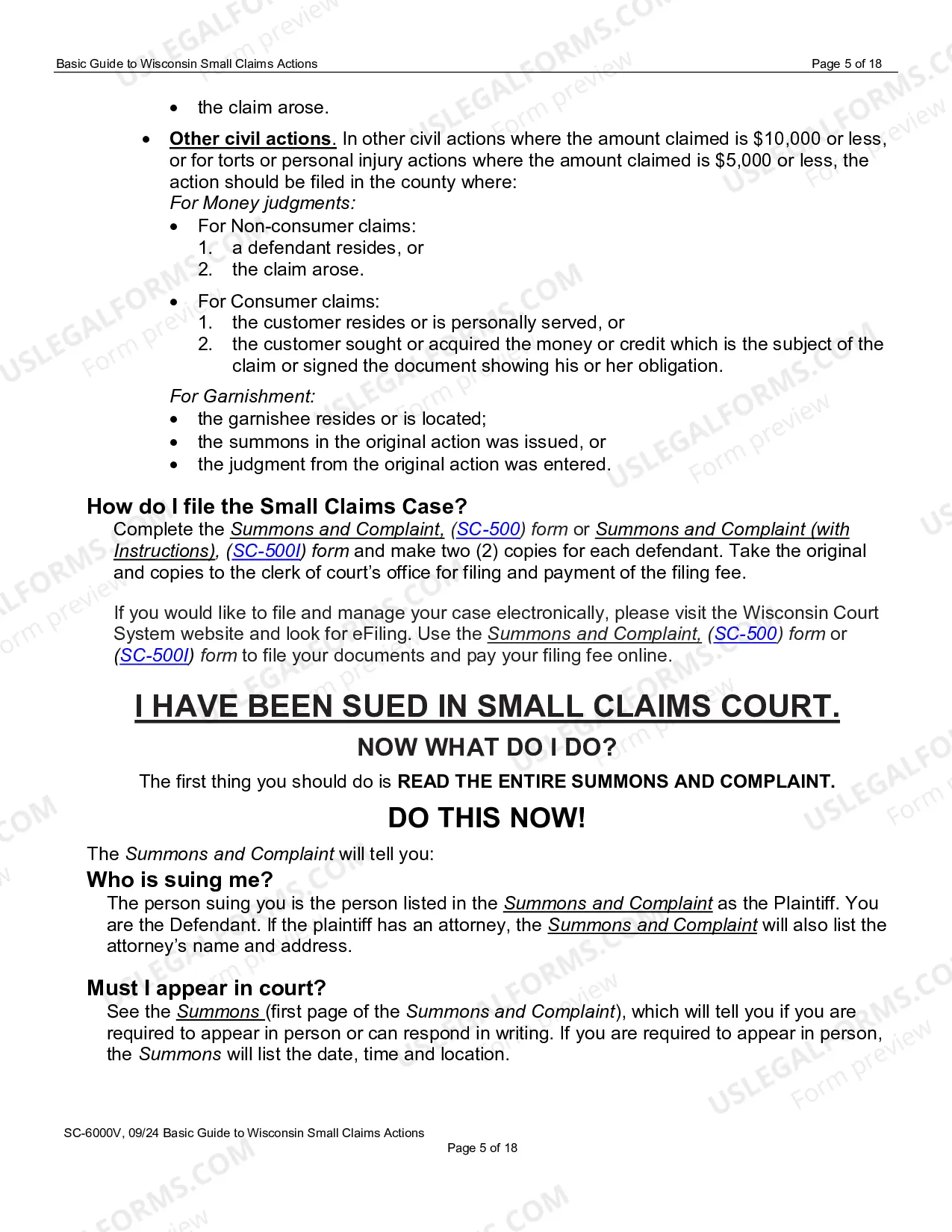 Preview SC-6000V: Basic Guide to Wisconsin Small Claims Actions
