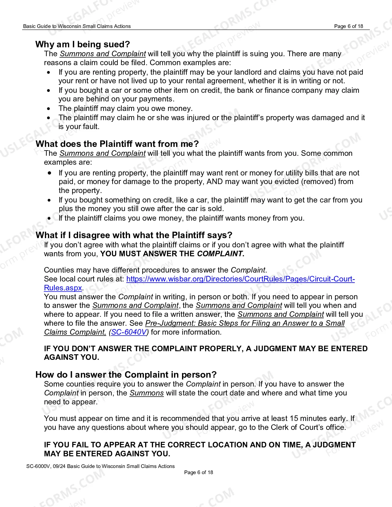 Preview SC-6000V: Basic Guide to Wisconsin Small Claims Actions
