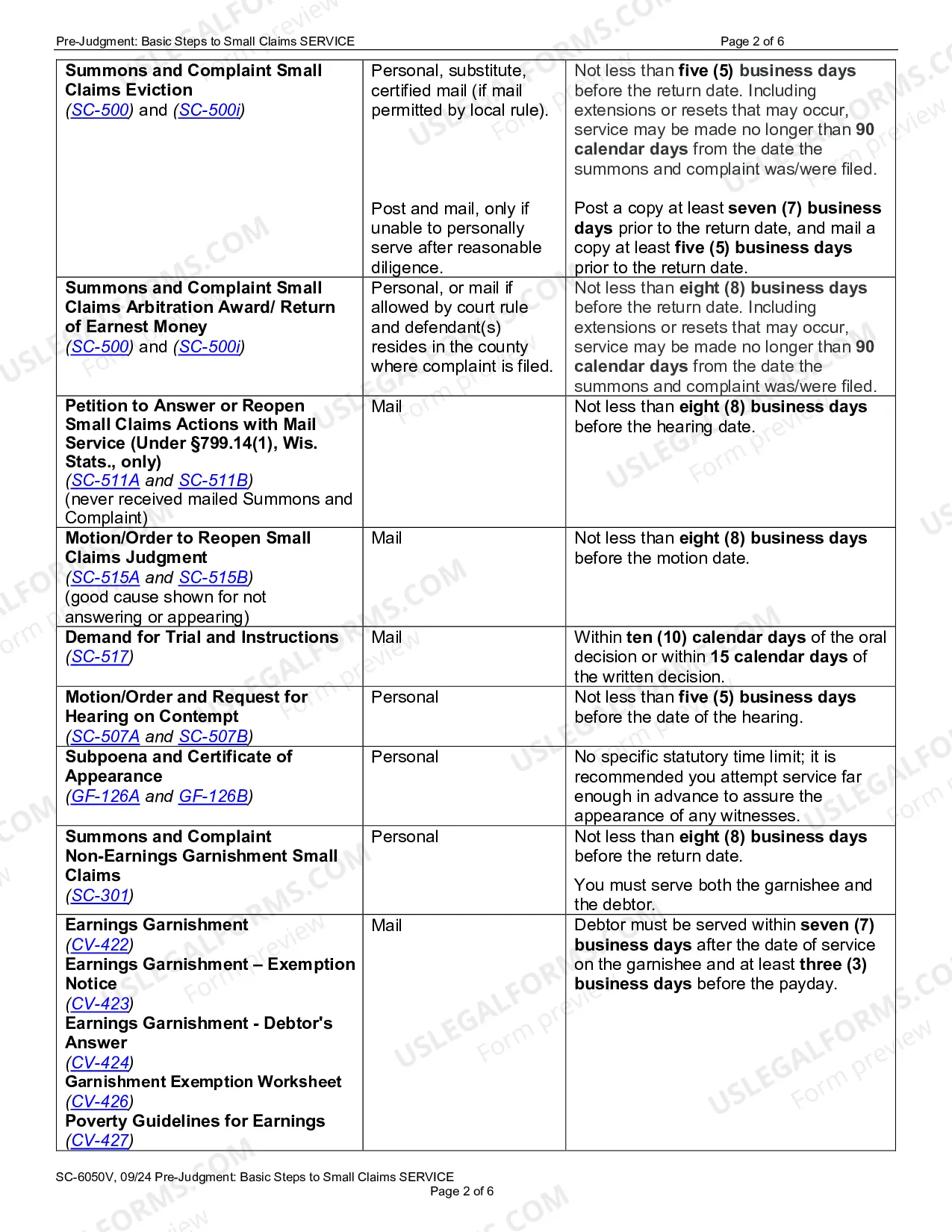 Preview SC-6050V: Pre-Judgment Basic Steps to Small Claims Service