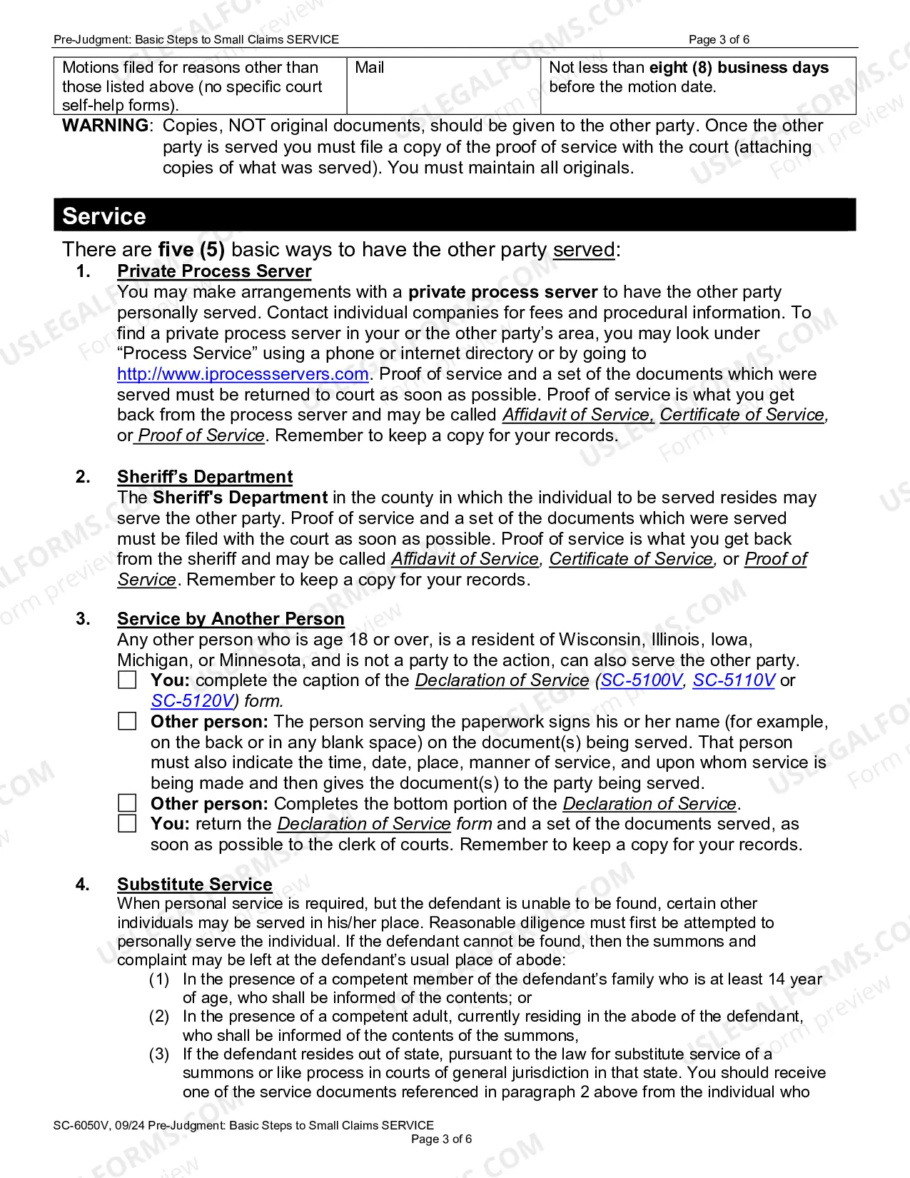 Preview SC-6050V: Pre-Judgment Basic Steps to Small Claims Service