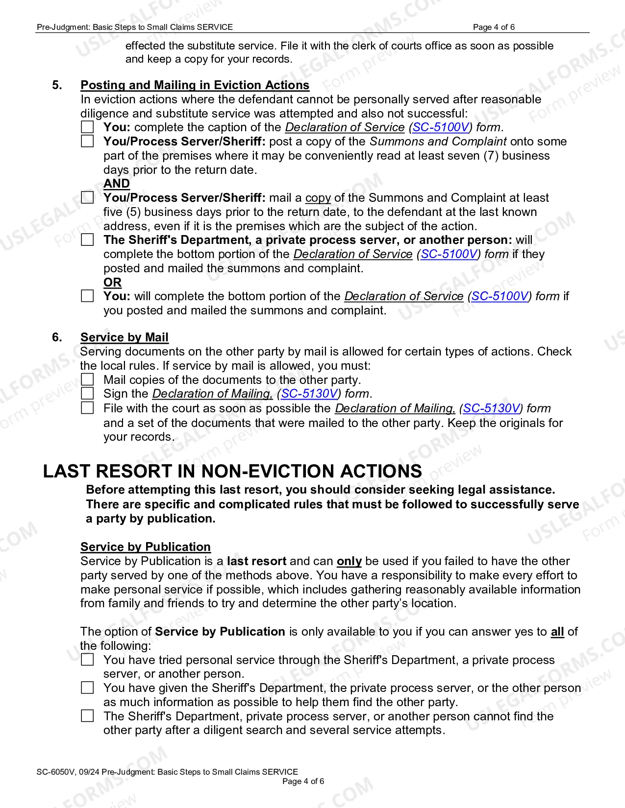 Preview SC-6050V: Pre-Judgment Basic Steps to Small Claims Service
