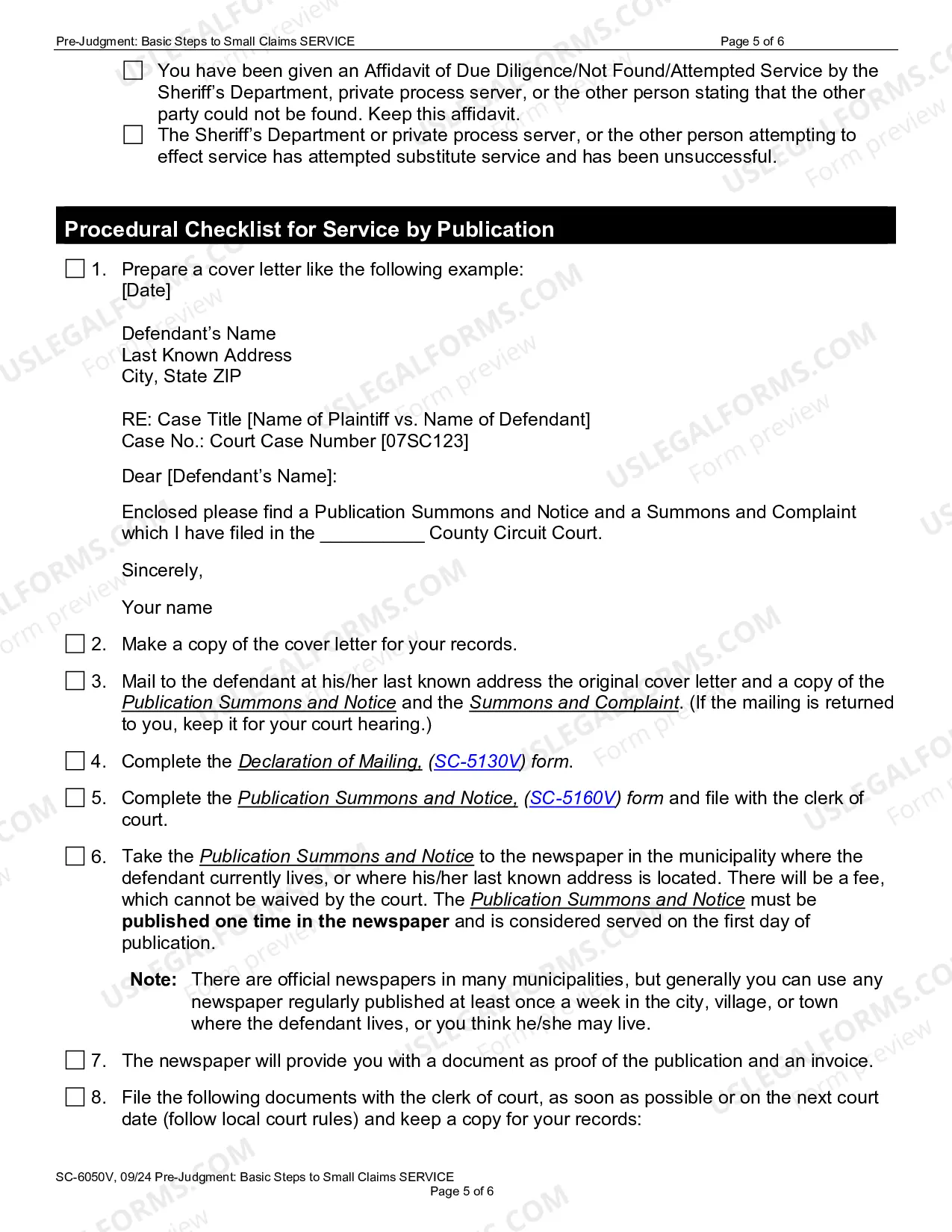 Preview SC-6050V: Pre-Judgment Basic Steps to Small Claims Service