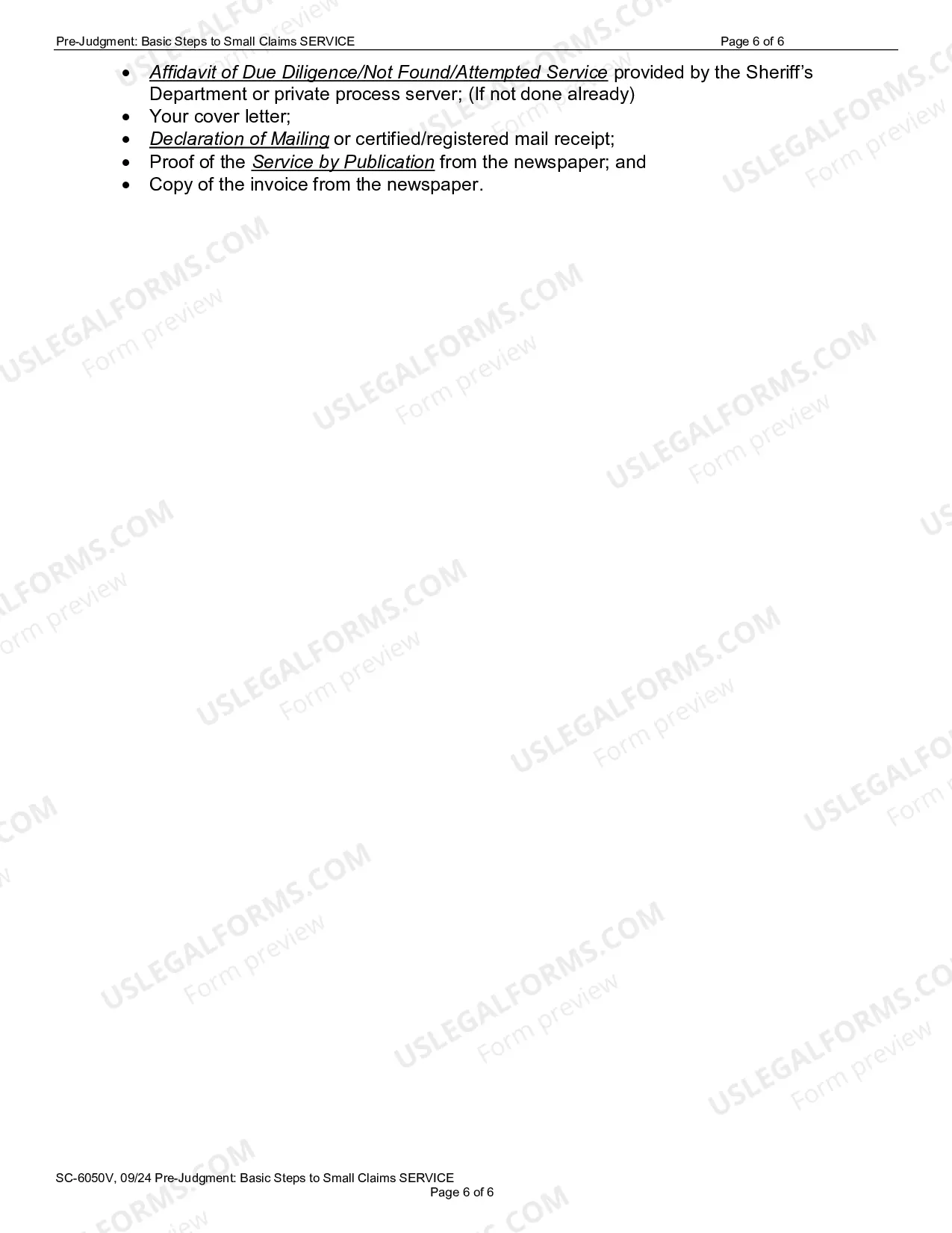Preview SC-6050V: Pre-Judgment Basic Steps to Small Claims Service