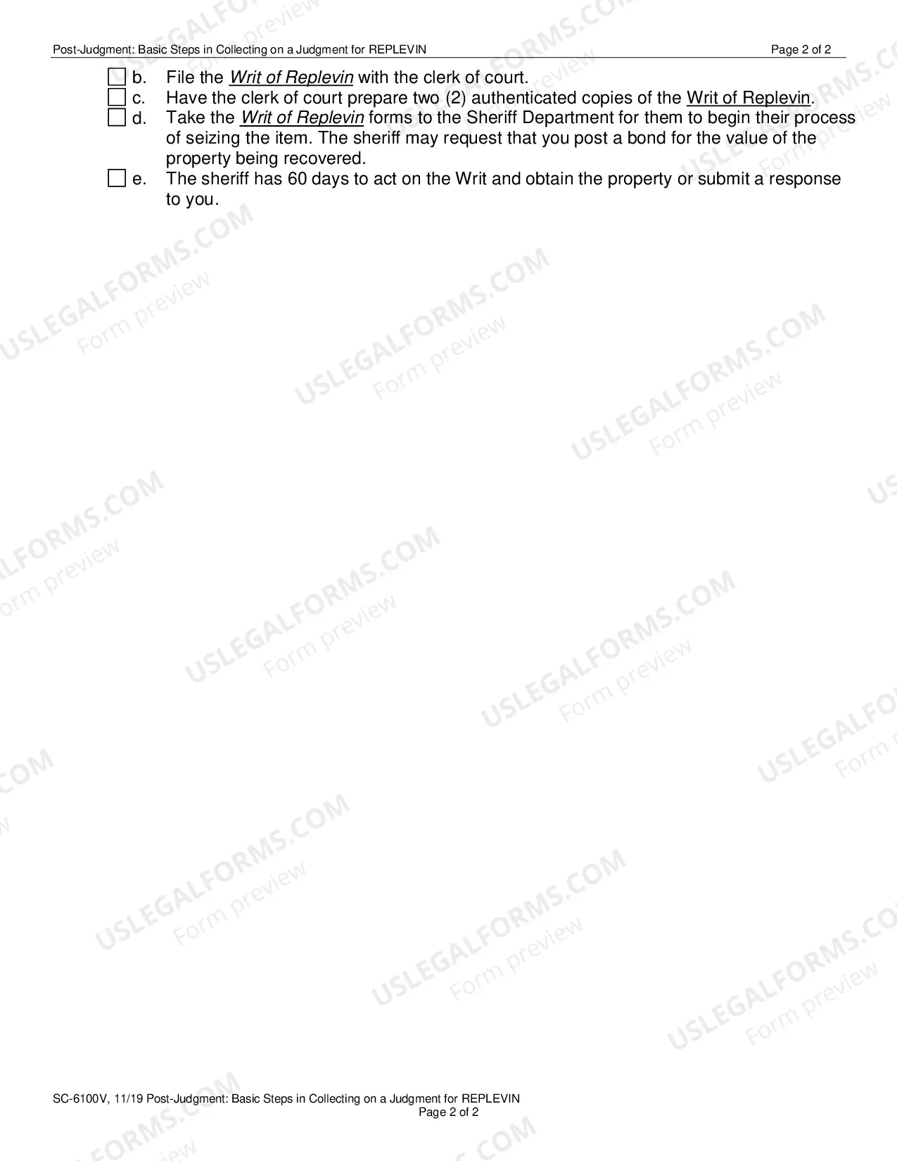 Preview SC-6100V: Post-Judgment: Basic Steps in Collecting on a Judgment for Replevin