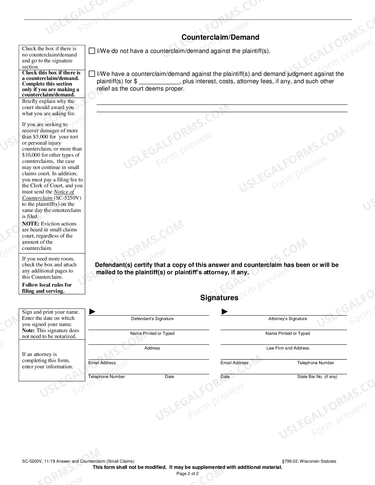 Preview SC-5200V Answer and Counterclaim