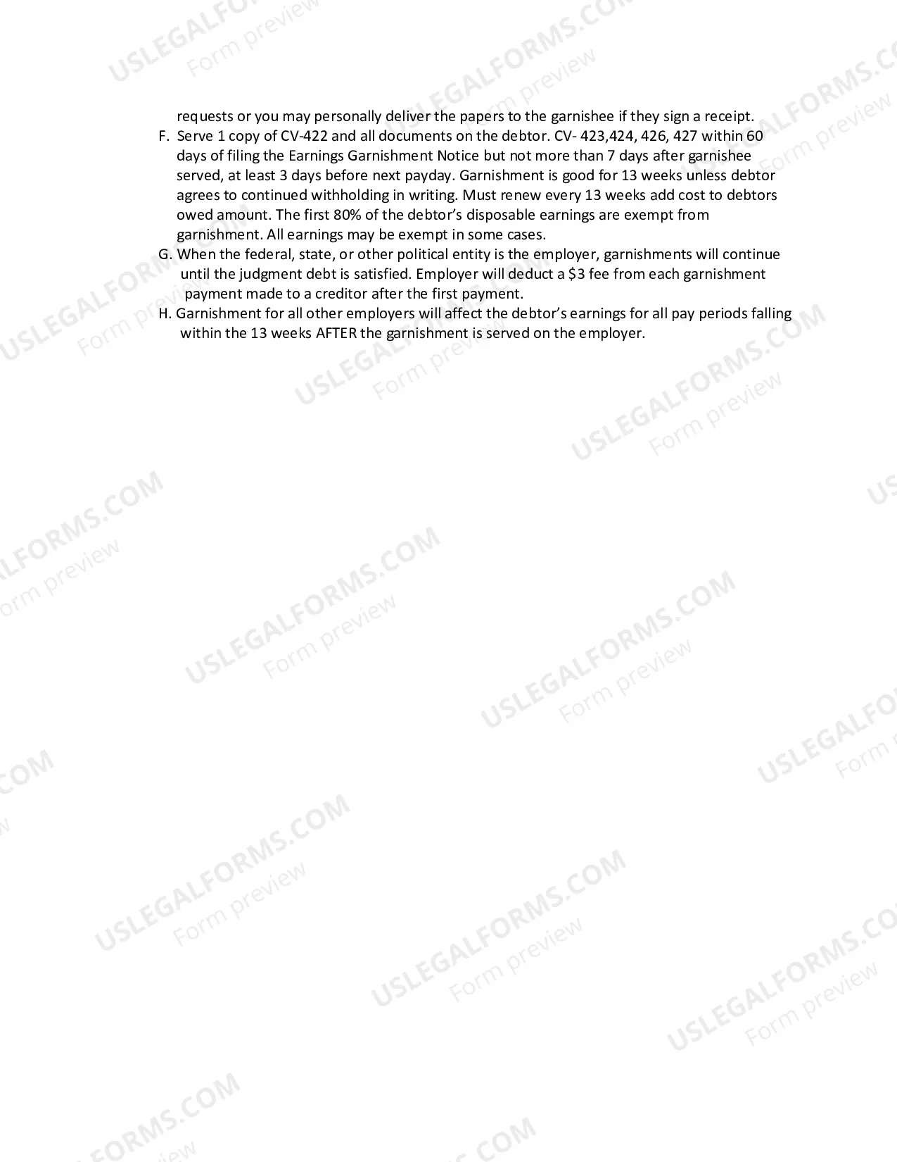 Preview Garnishment Process & Fees