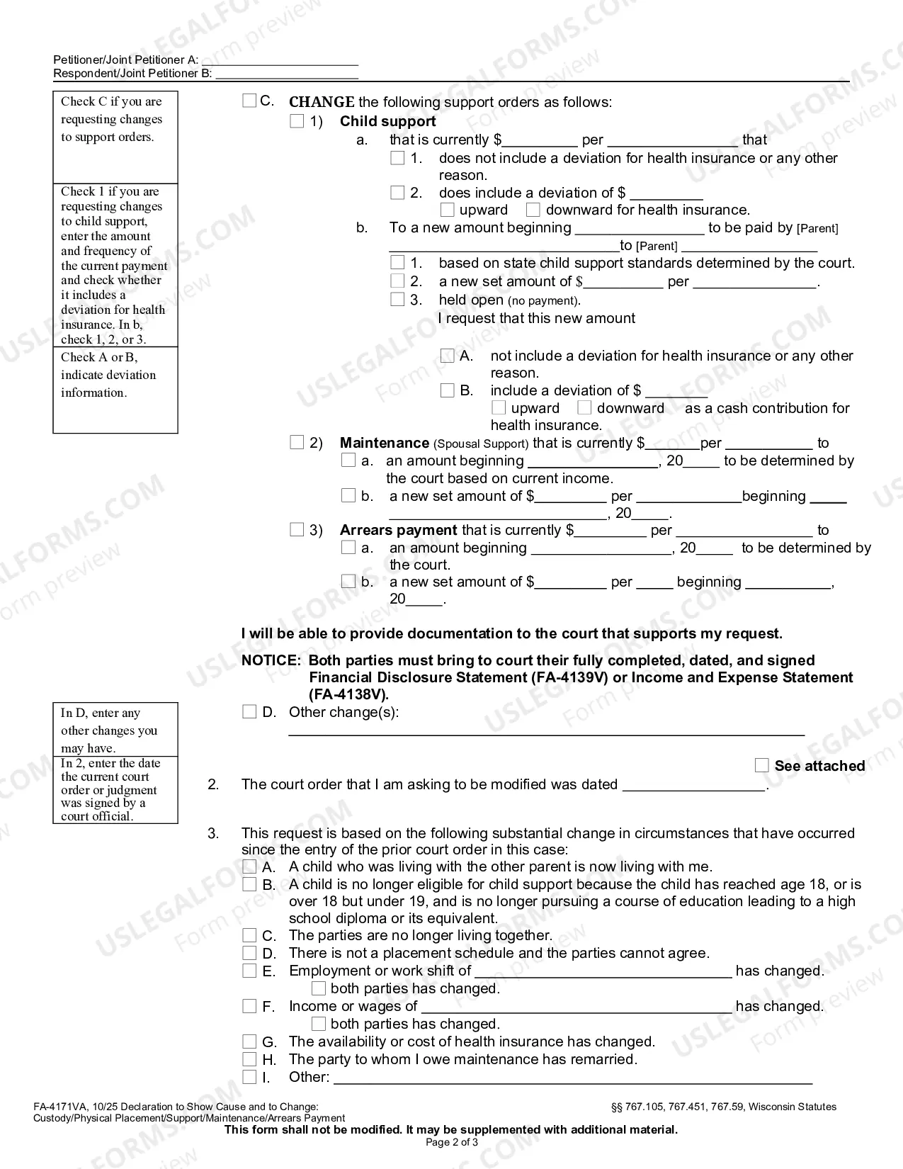 Preview Affidavit For Change of Child Support Maintenance Or Family Support