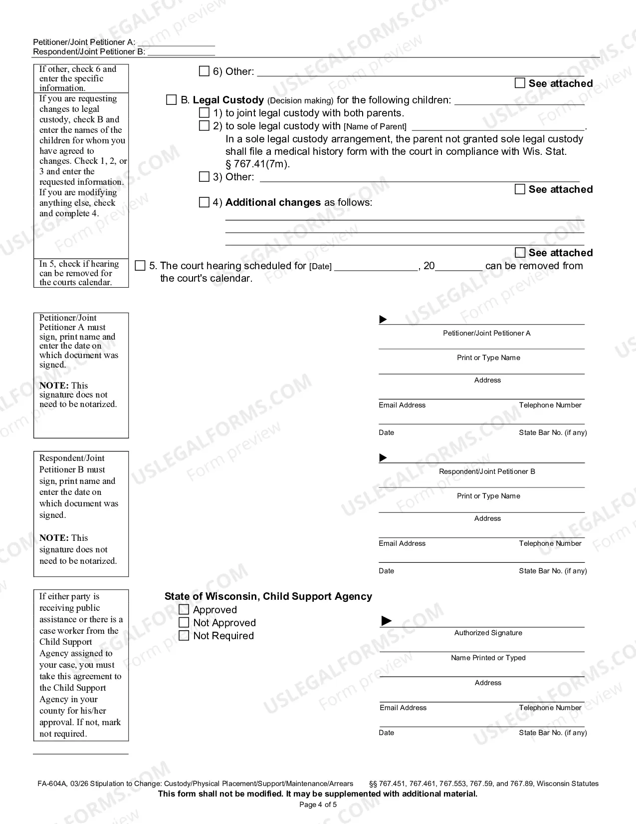 Preview Stipulation to Change: Custody/ Placement/Support/Maintenance/Arrears