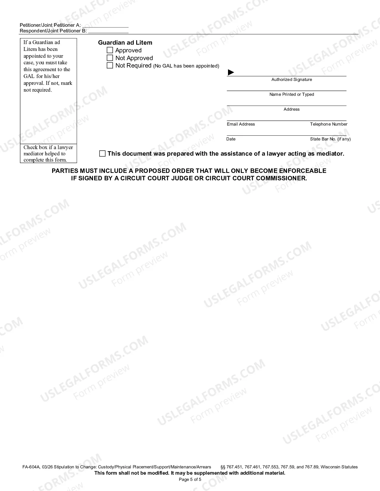 Preview Stipulation to Change: Custody/ Placement/Support/Maintenance/Arrears