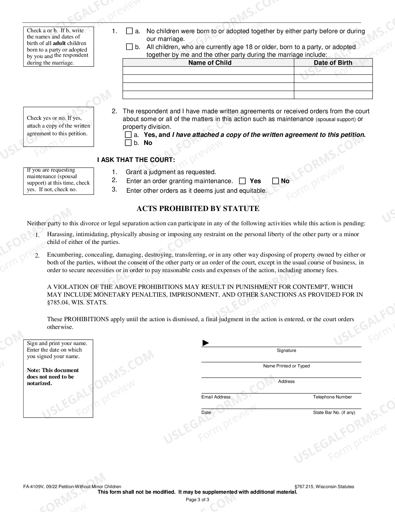Preview Petition without Minor Children