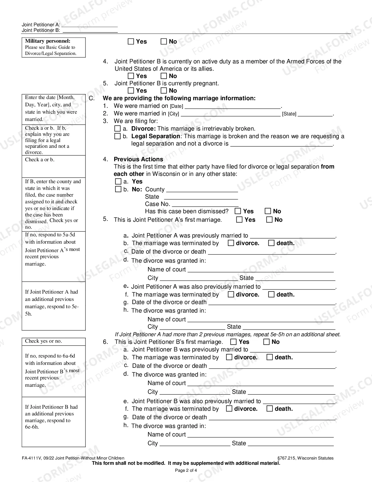 Preview Joint Petition without Minor Children