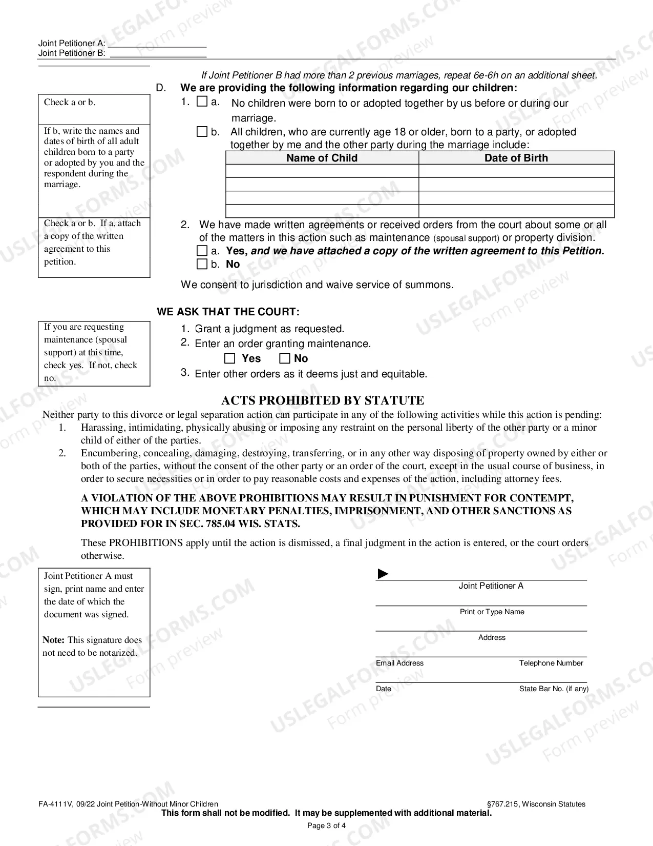 Preview Joint Petition without Minor Children