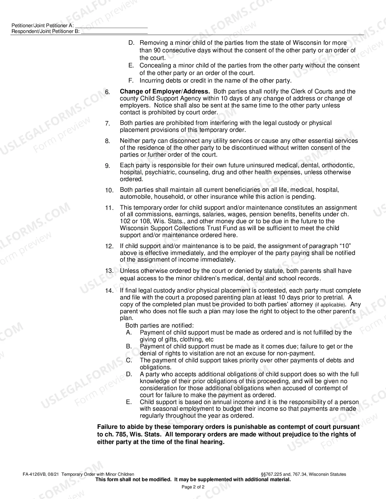 Preview Temporary Order with Minor Children