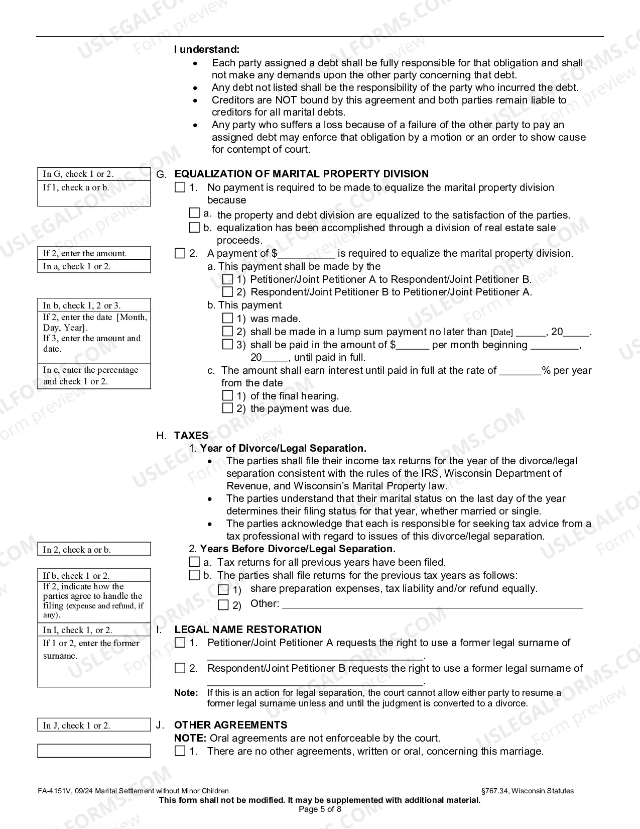 Preview Marital Settlement Agreement without Minor Children