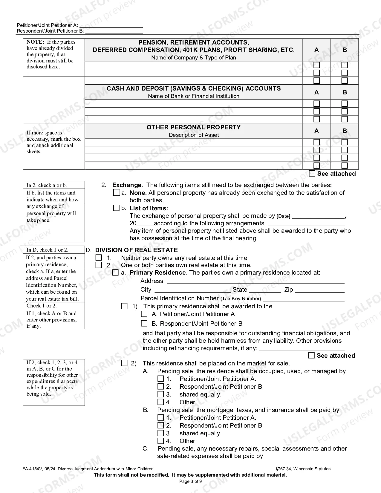 Preview Divorce Judgment Addendum with Minor Children