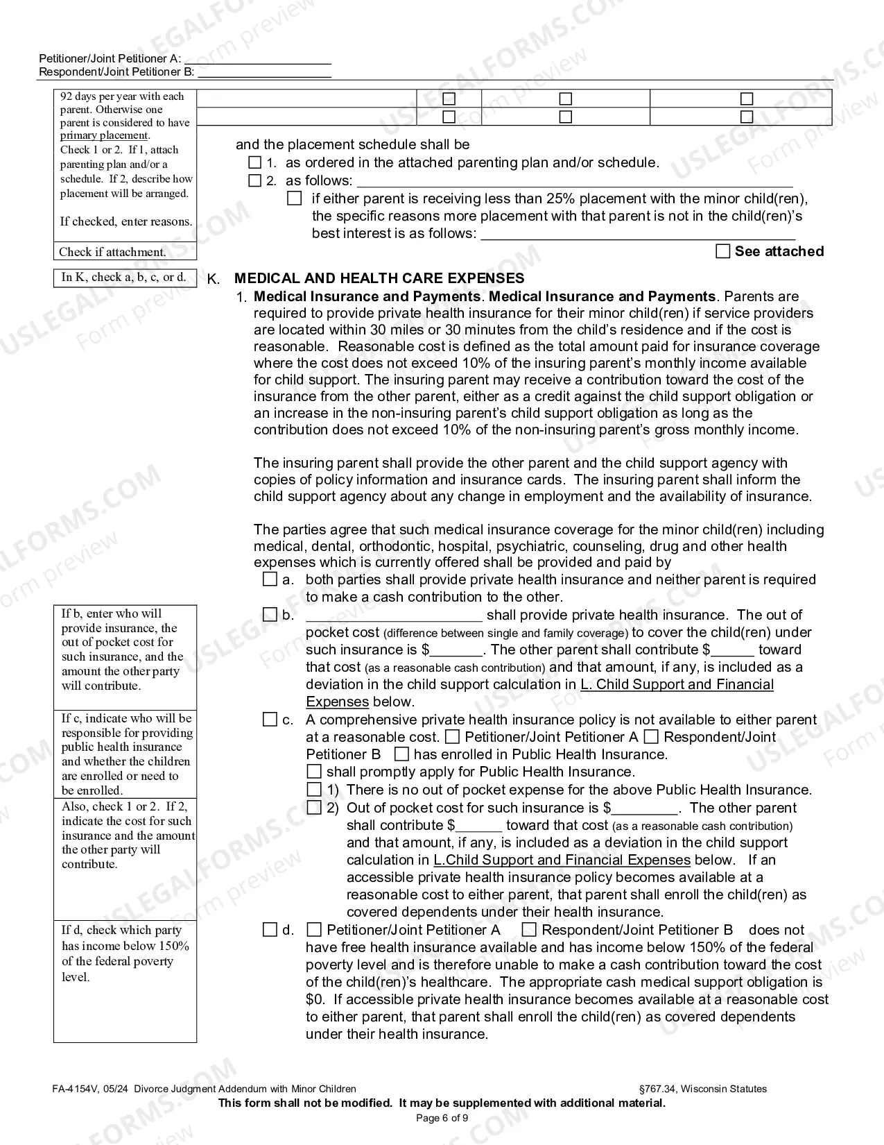 Preview Divorce Judgment Addendum with Minor Children