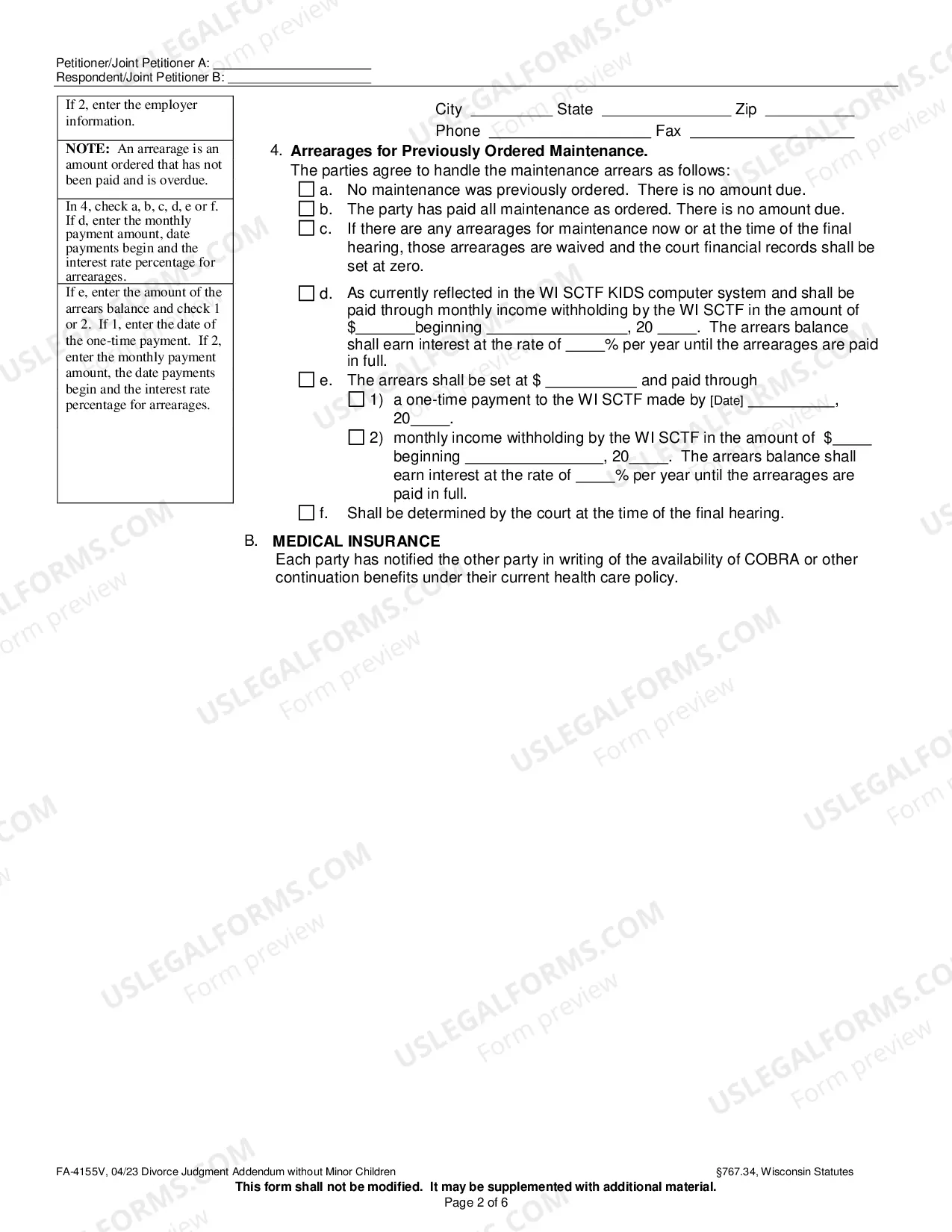 Preview Divorce Judgment Addendum without Minor Children