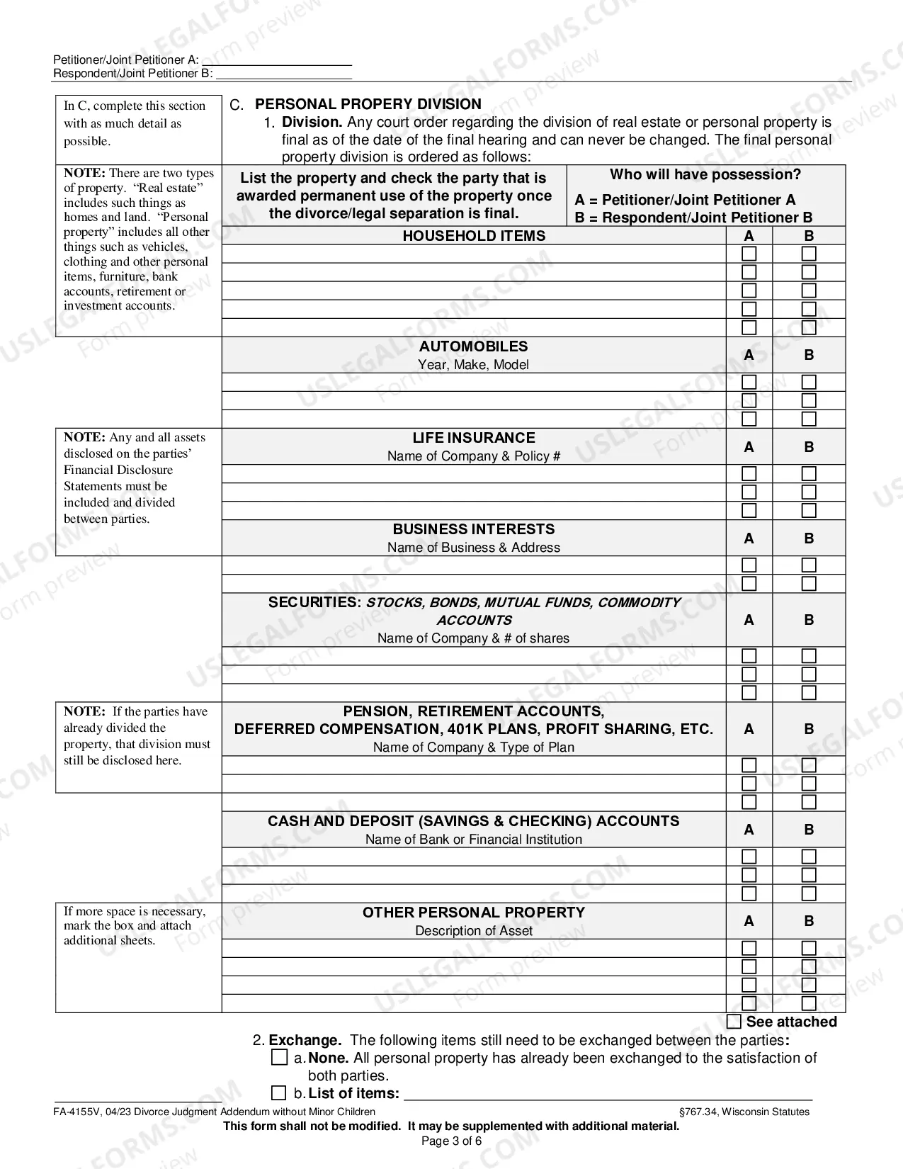 Preview Divorce Judgment Addendum without Minor Children