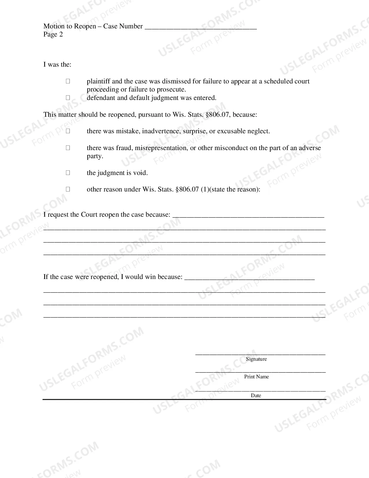 Preview Motion to reopen: large claims civil cases(Milwaukee Clerk of Court)
