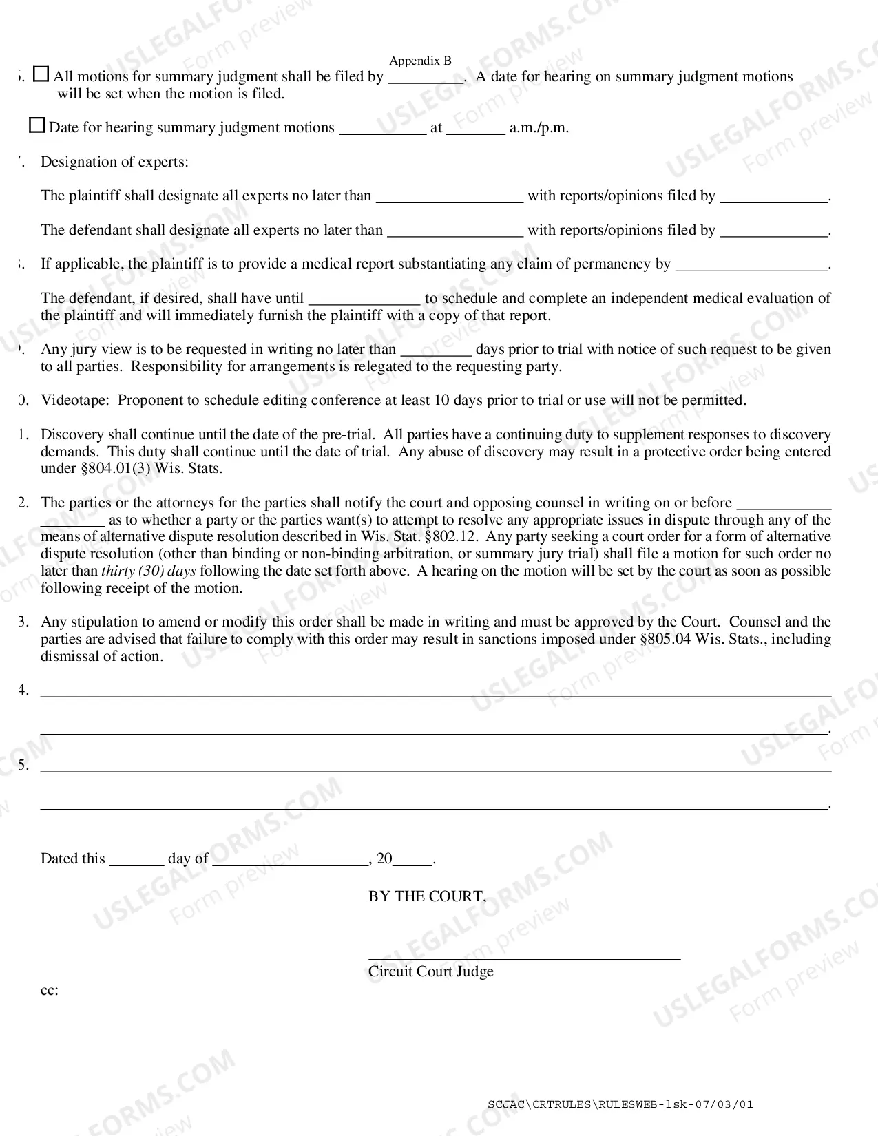 Preview Scheduling conference order(Sheboygan Circuit Court)