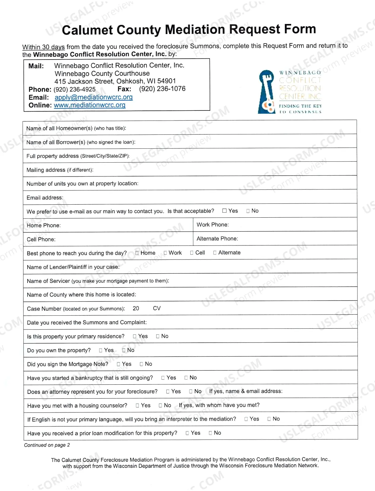 Preview Foreclosure Mediation Program Application(Calumet Circuit Court)