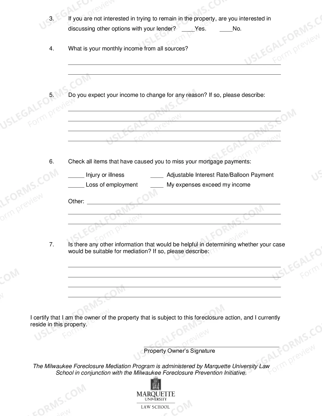 Preview Foreclosure Mediation Request Form(Milwaukee Clerk of Court)