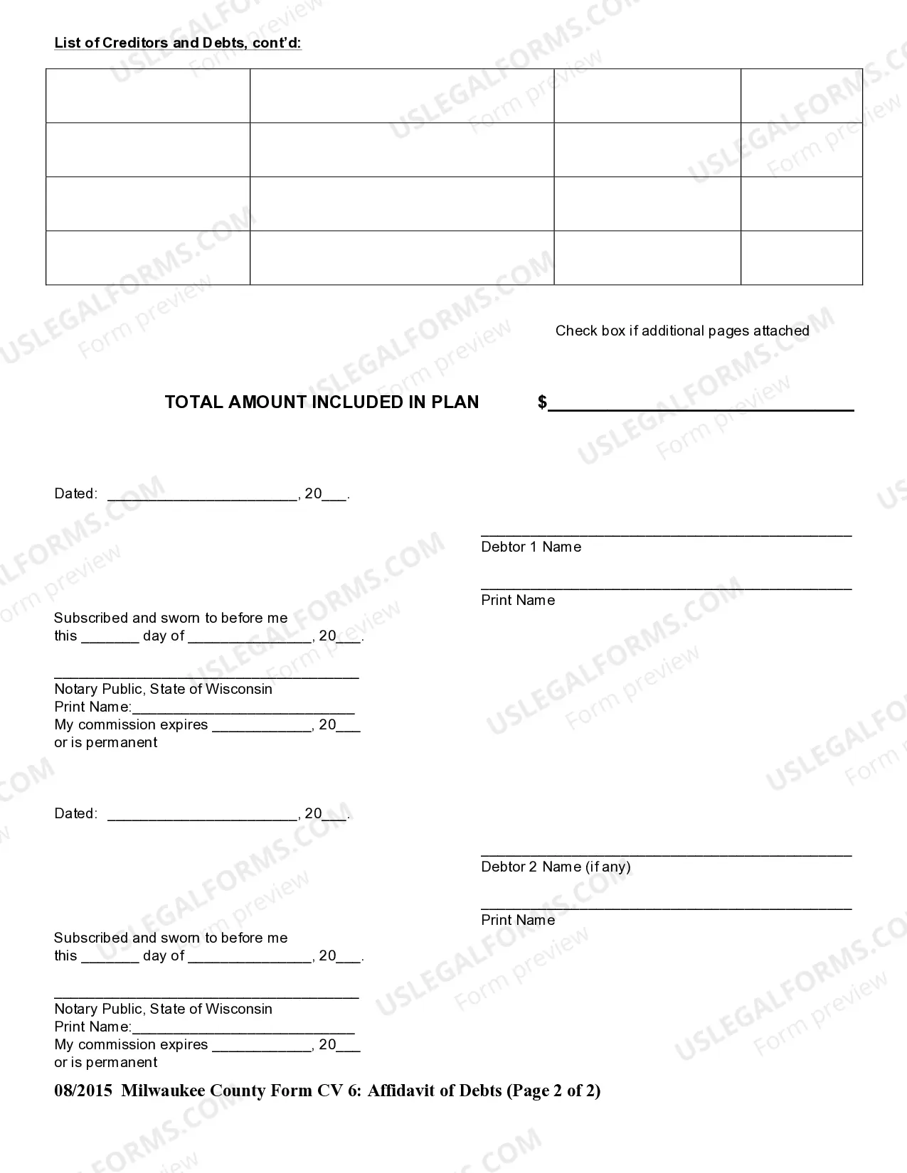 Preview Affidavit of Debts