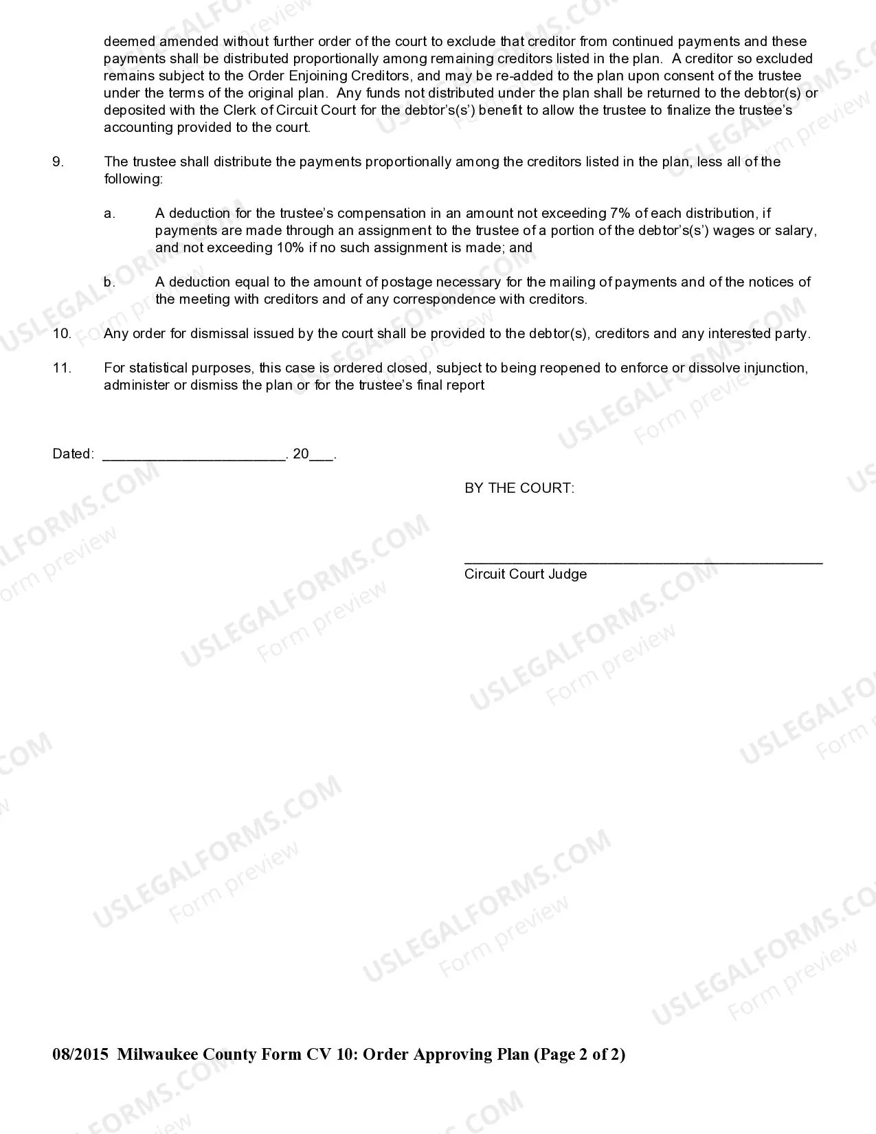 Preview Order Approving Plan