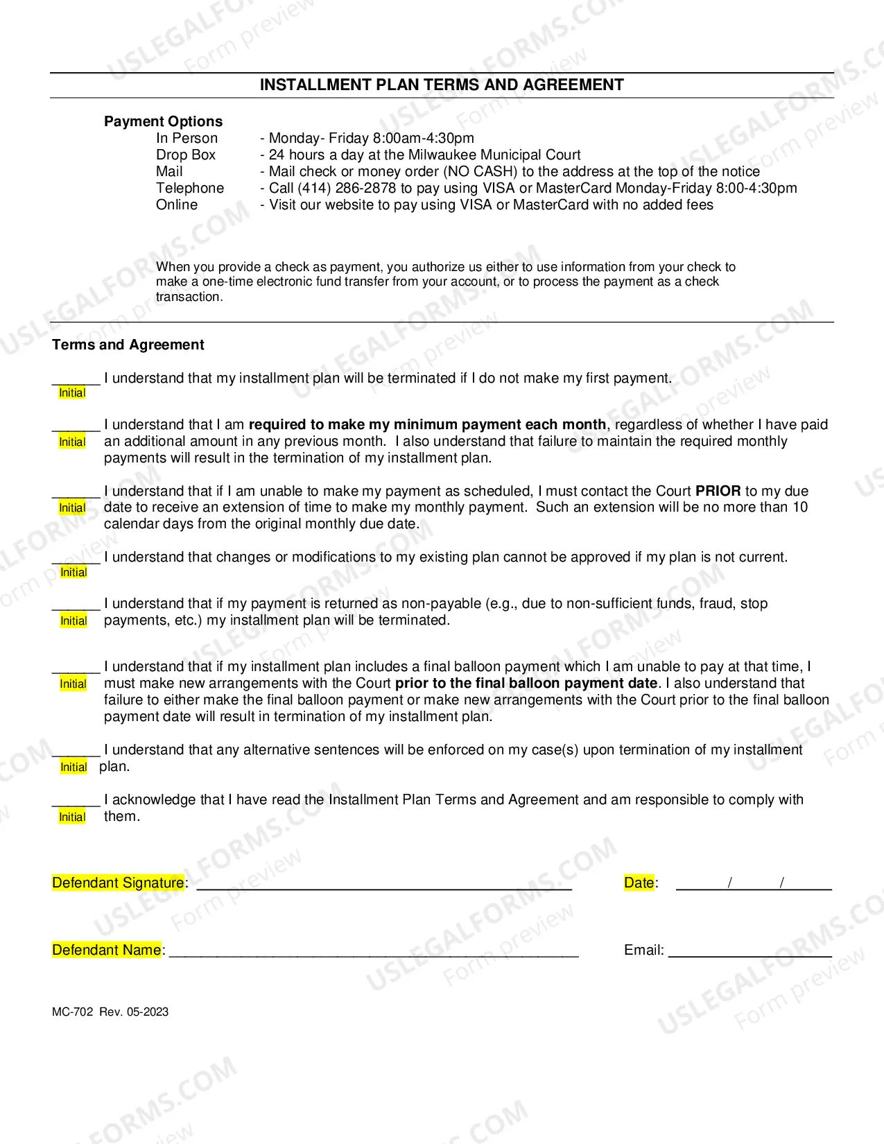 Preview Request For Installment Plan
