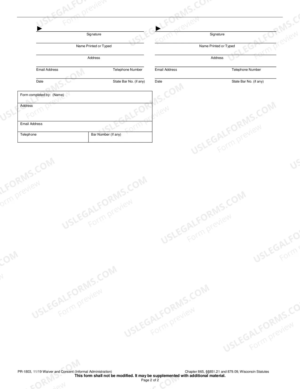 Preview Waiver and Consent (Informal Administration)