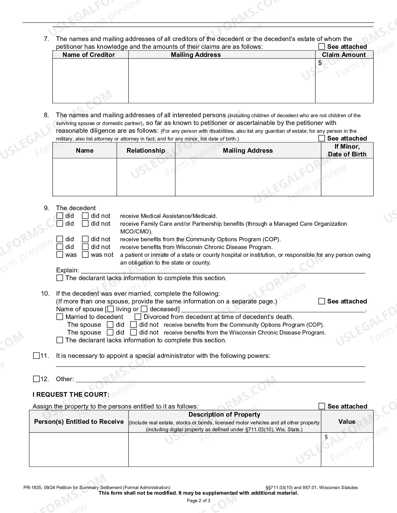 Preview Petition for Summary Settlement (Formal Administration)