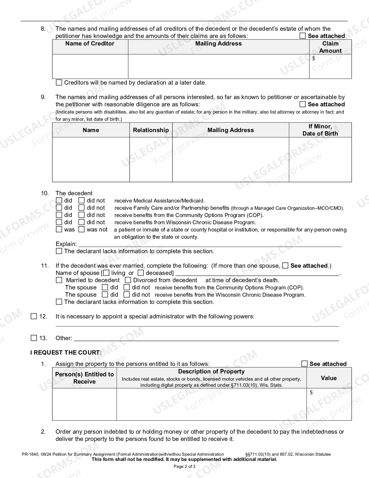 Preview Petition for Summary Assignment (Formal Administration)