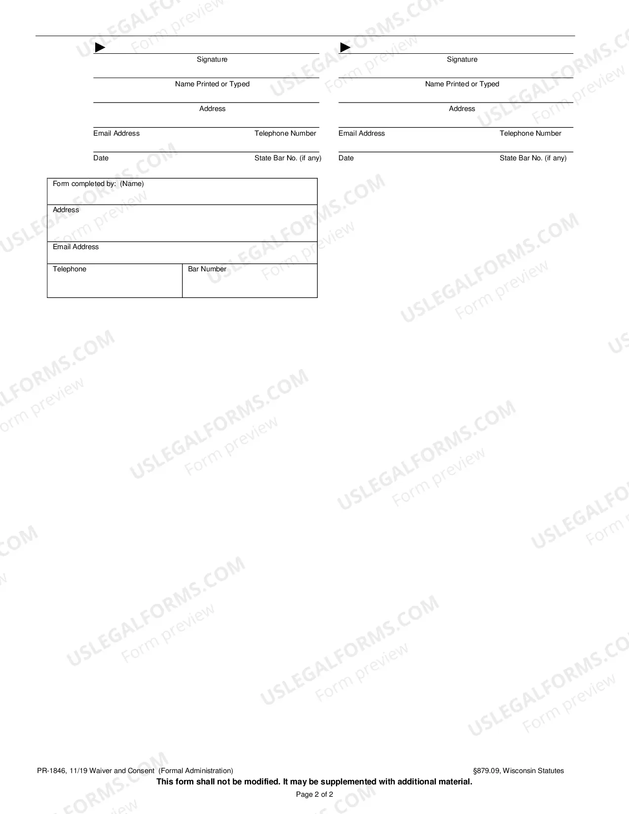 Preview Waiver and Consent (Formal Administration)