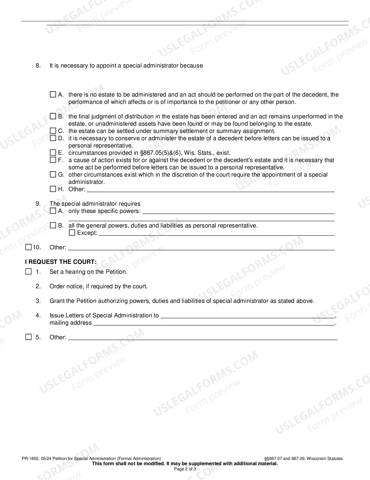 Preview Petition for Special Administration (Formal Administration)
