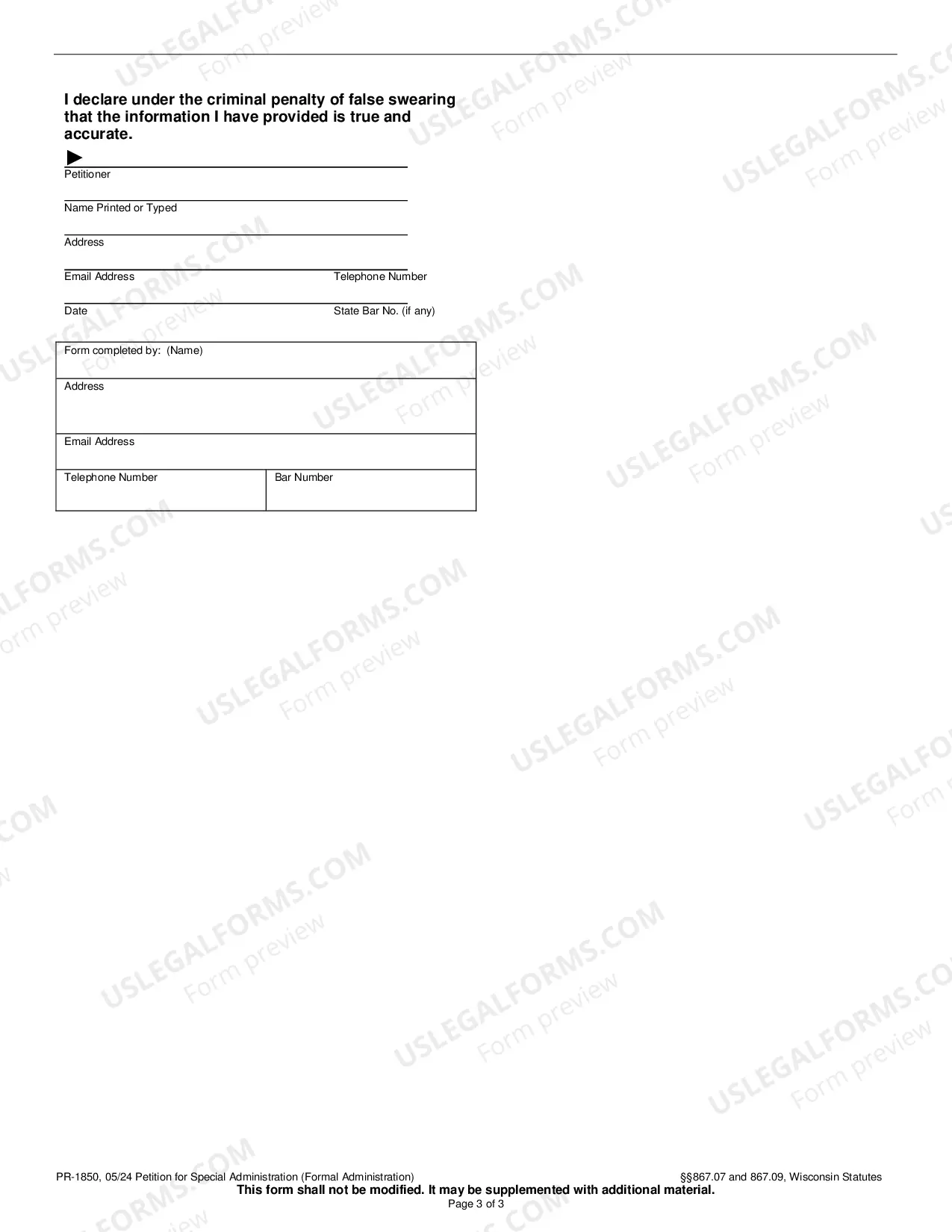 Preview Petition for Special Administration (Formal Administration)