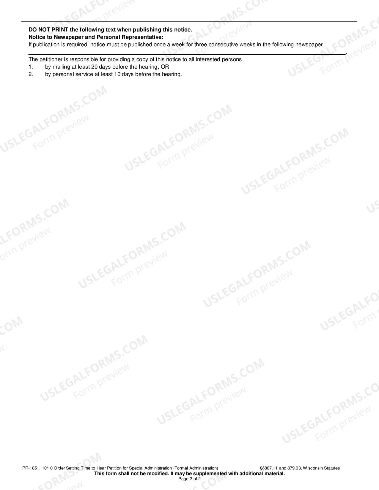 Preview Order Setting Time to Hear Petition for Special Administration (Formal Administration)