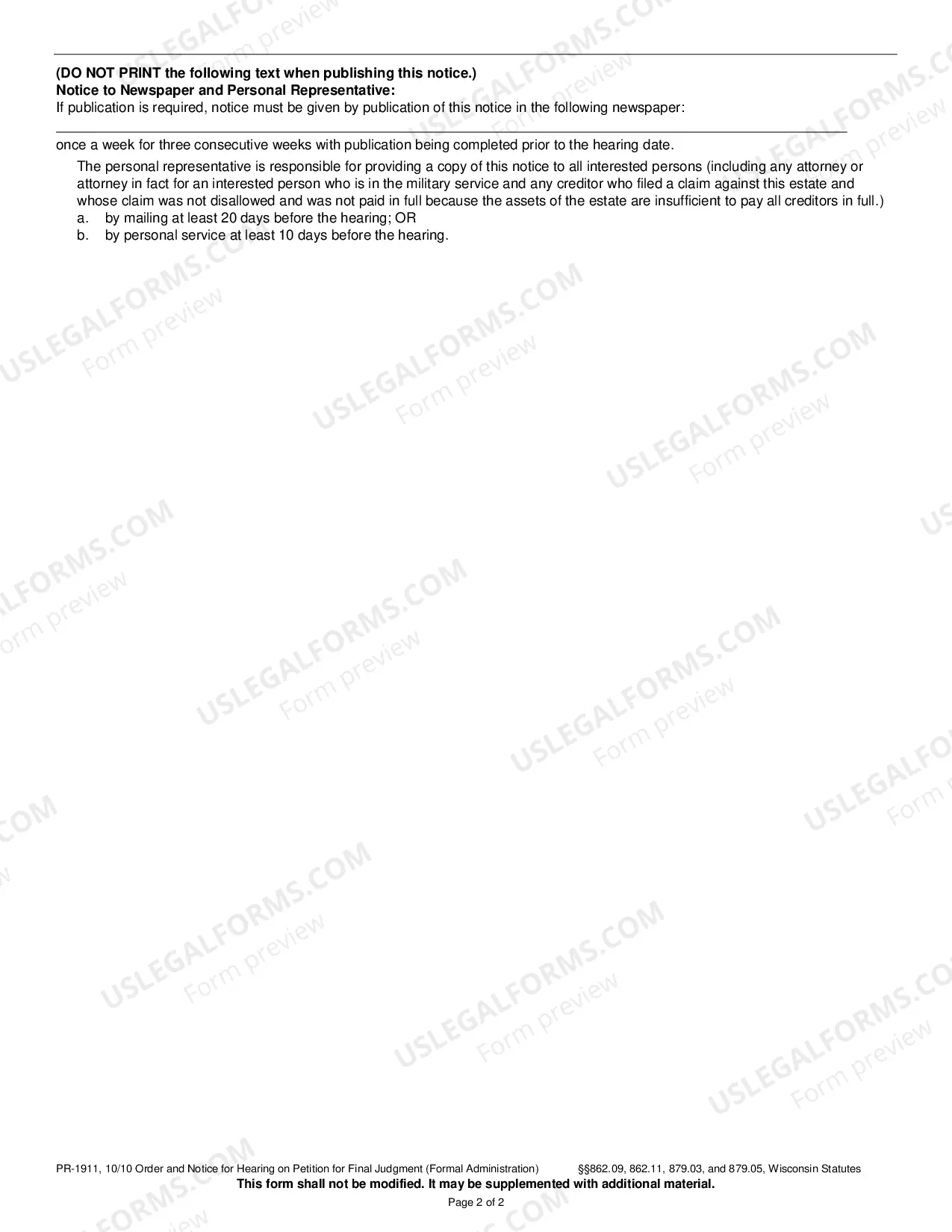 Preview Order and Notice for Hearing on Petition for Final Judgment (Formal Administration)