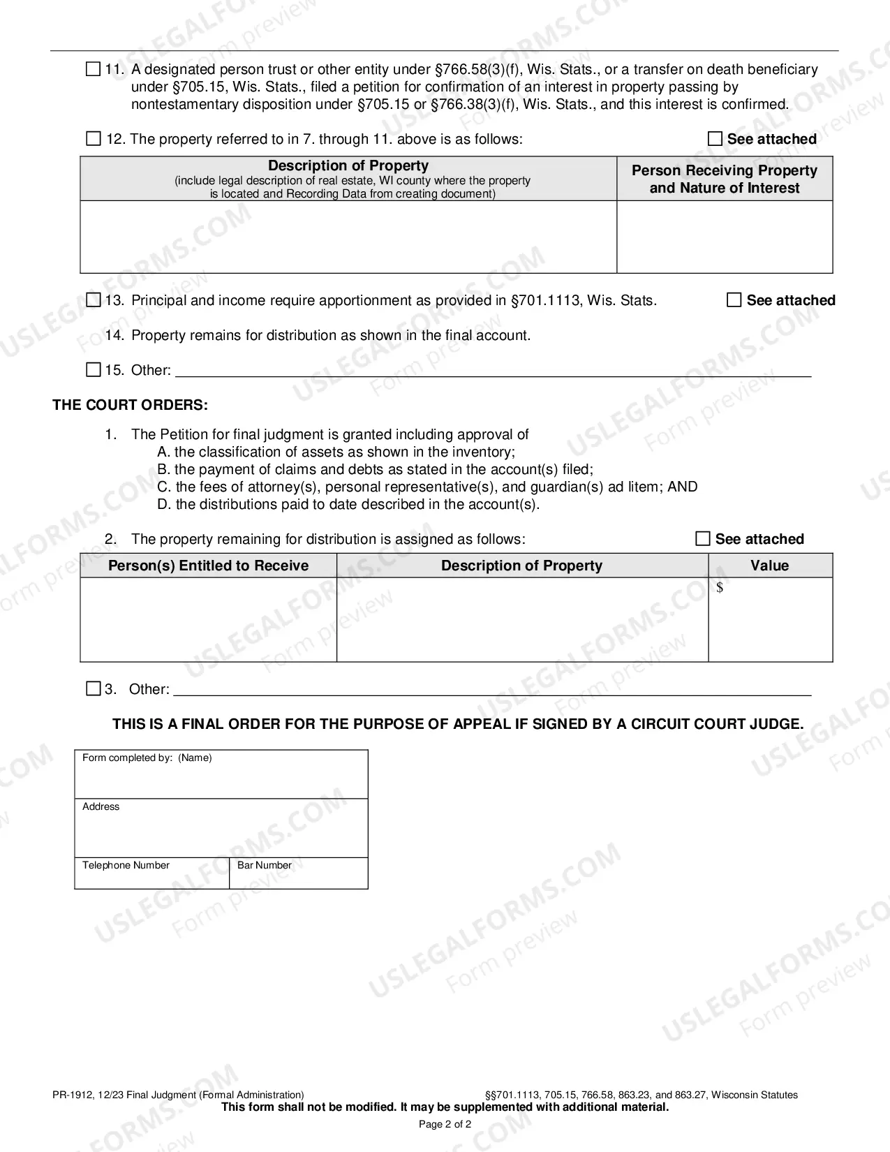 Preview Final Judgment (Formal Administration)