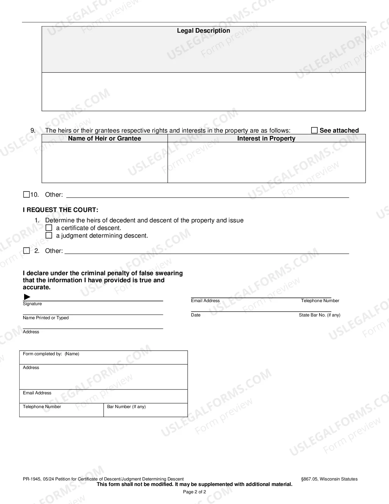 Preview Petition for Certificate of Descent/Judgment Determining Descent