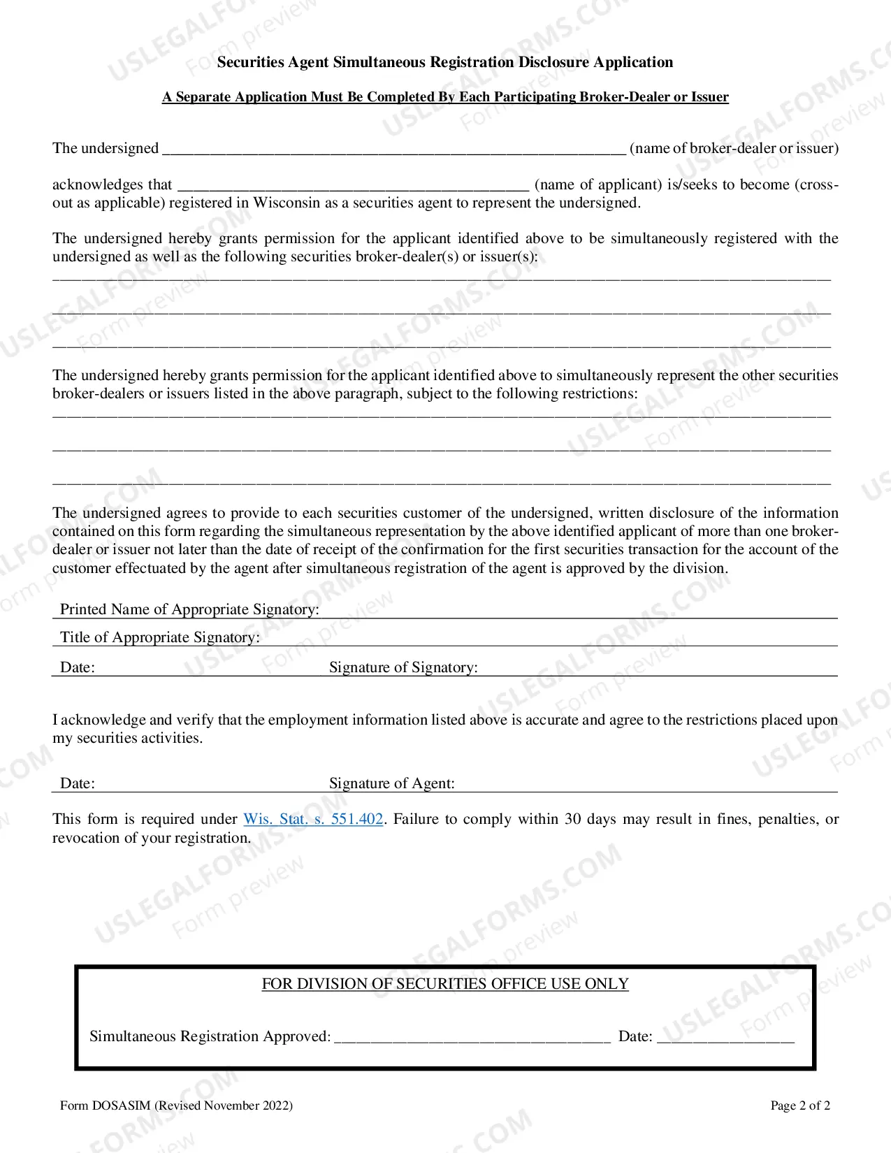 Preview Securities Agent Simultaneous Licensure Disclosure Application