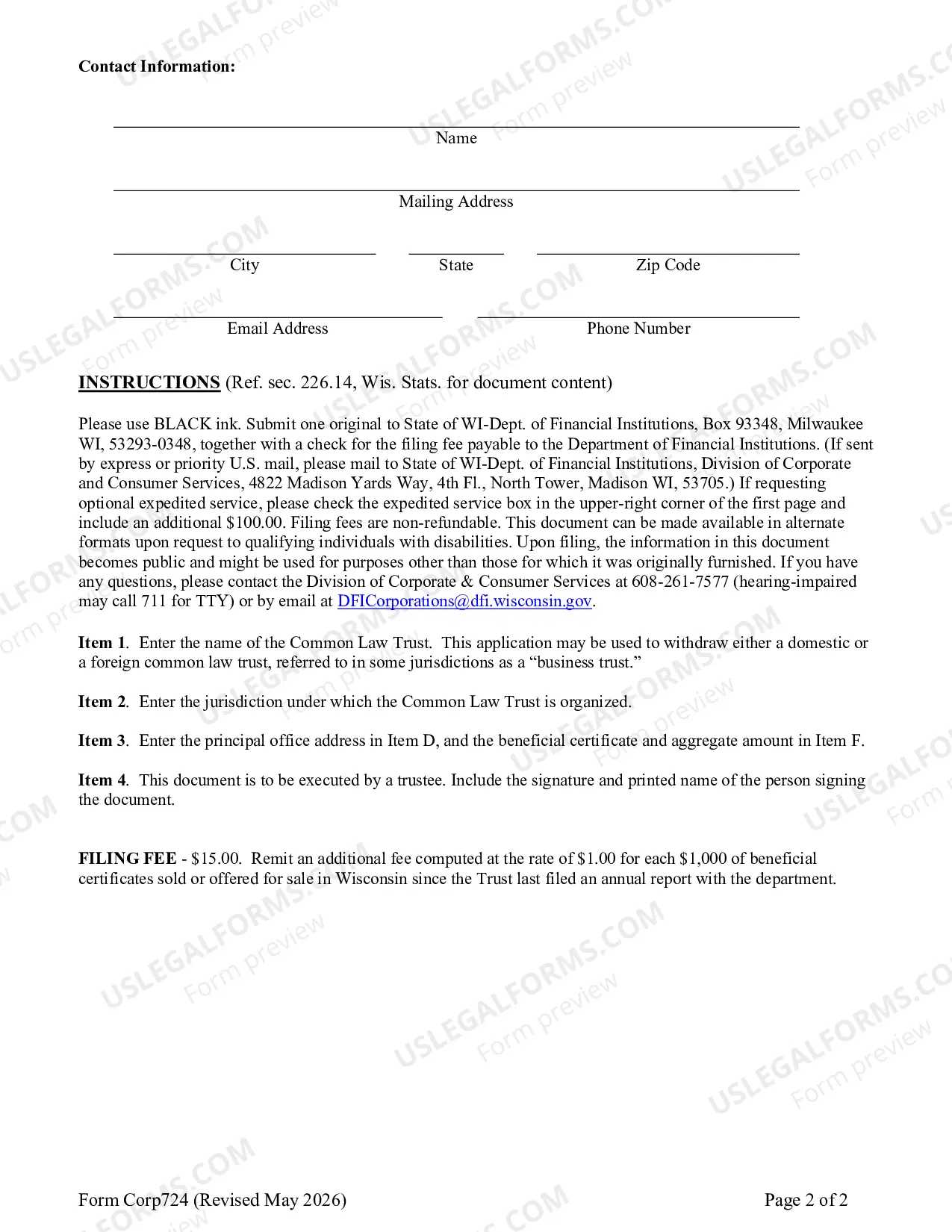 Preview Common Law Trust - Withdrawal and Final Report Application - Domestic & Foreign