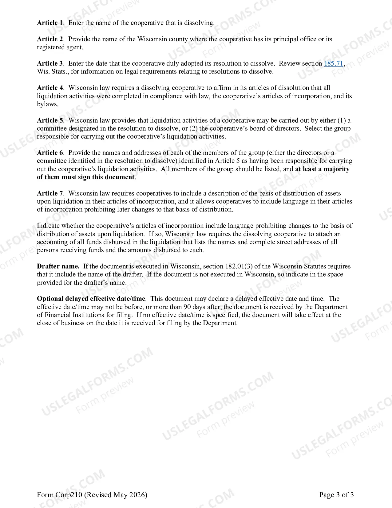 Preview Articles of Dissolution - Cooperative