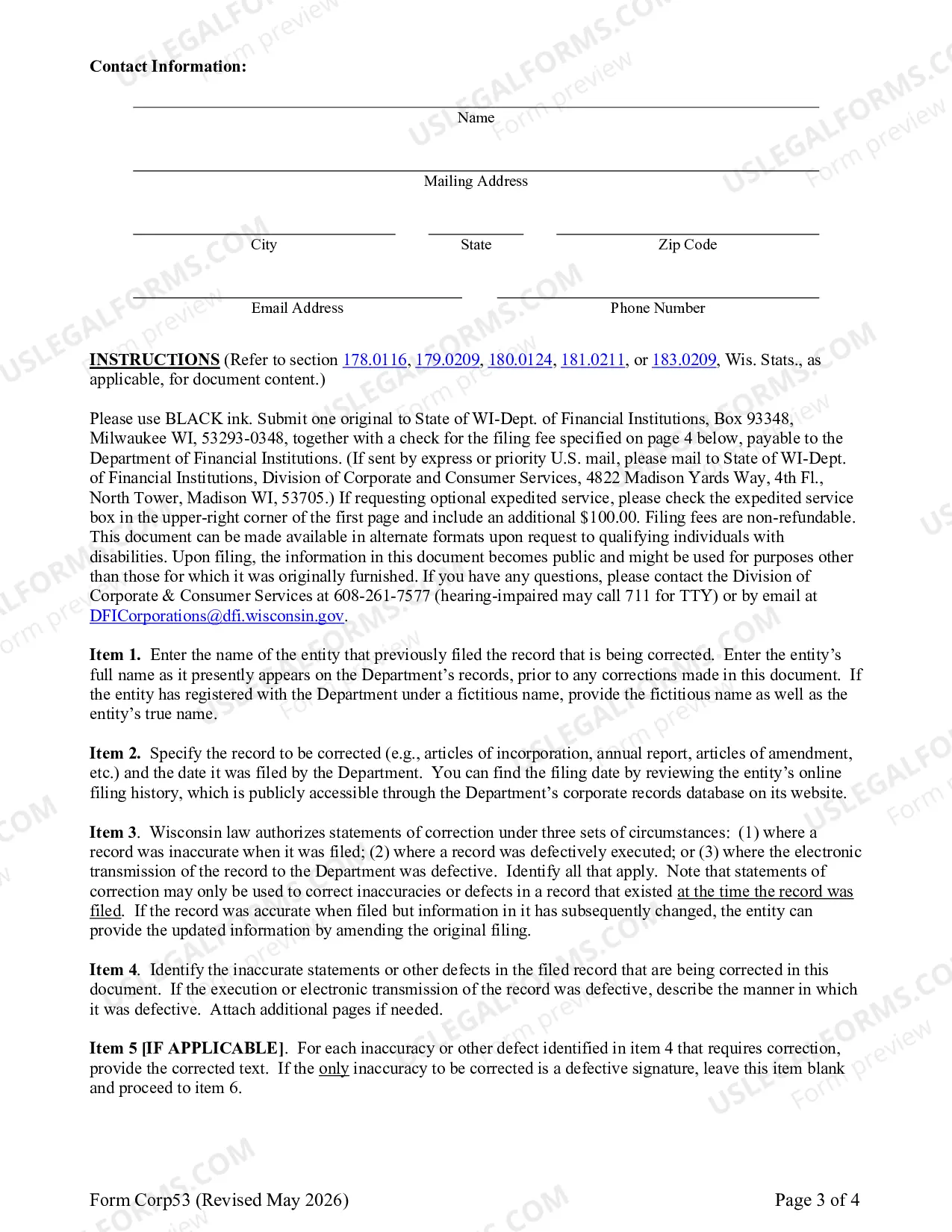 Preview Articles of Correction